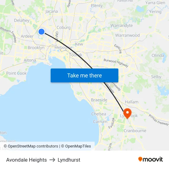 Avondale Heights to Lyndhurst map