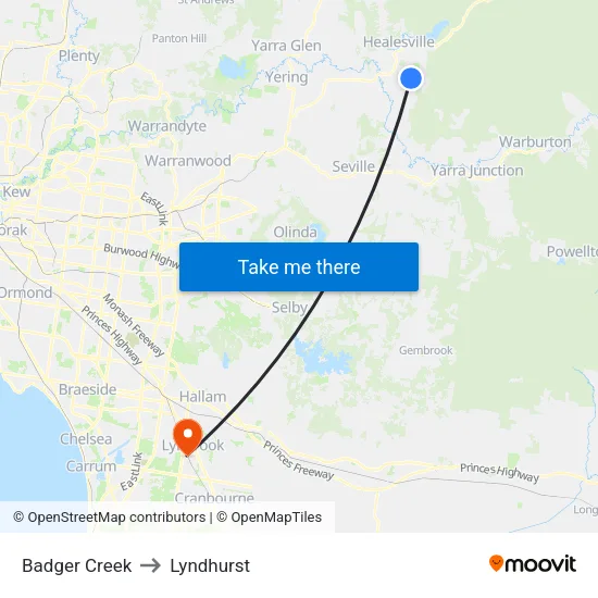 Badger Creek to Lyndhurst map