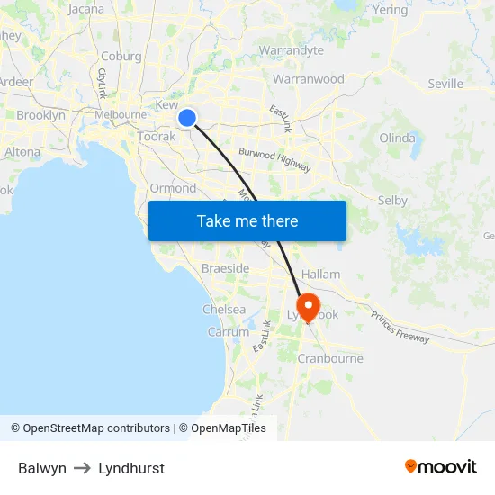 Balwyn to Lyndhurst map