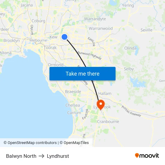 Balwyn North to Lyndhurst map