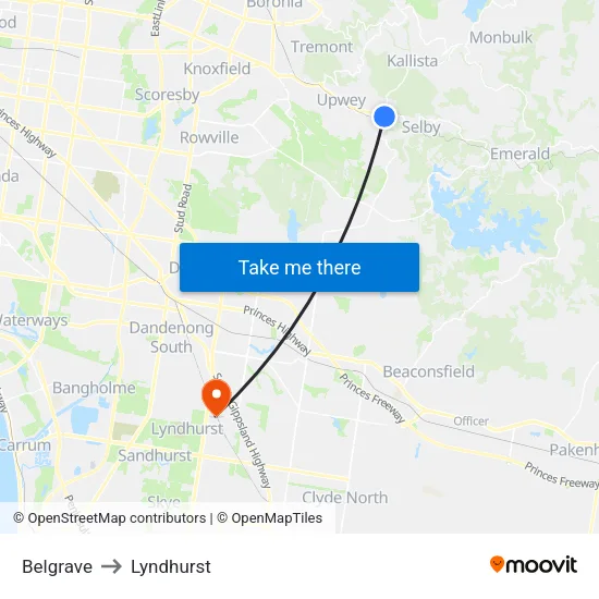 Belgrave to Lyndhurst map