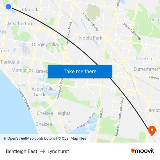 Bentleigh East to Lyndhurst map