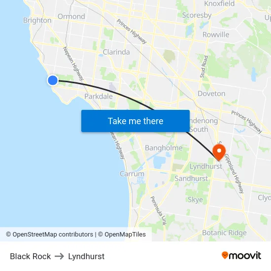 Black Rock to Lyndhurst map