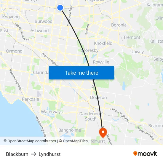Blackburn to Lyndhurst map