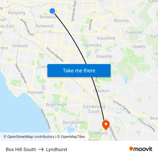 Box Hill South to Lyndhurst map