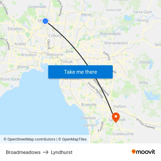 Broadmeadows to Lyndhurst map