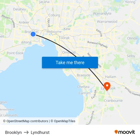 Brooklyn to Lyndhurst map