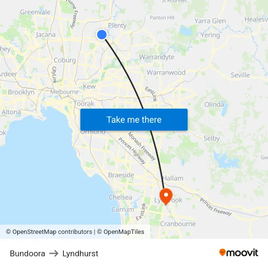 Bundoora to Lyndhurst map
