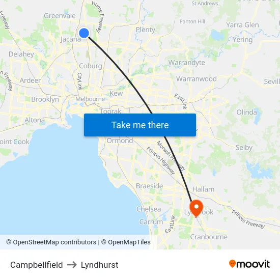 Campbellfield to Lyndhurst map
