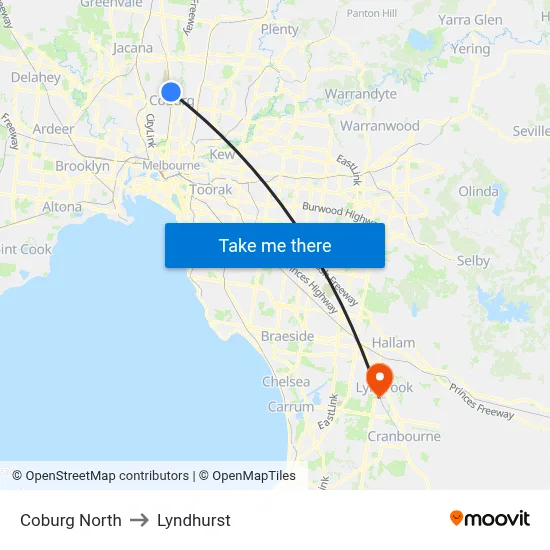 Coburg North to Lyndhurst map