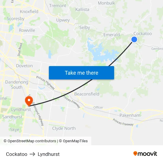Cockatoo to Lyndhurst map