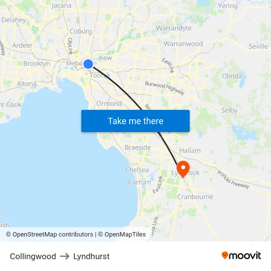 Collingwood to Lyndhurst map