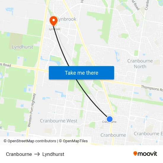 Cranbourne to Lyndhurst map