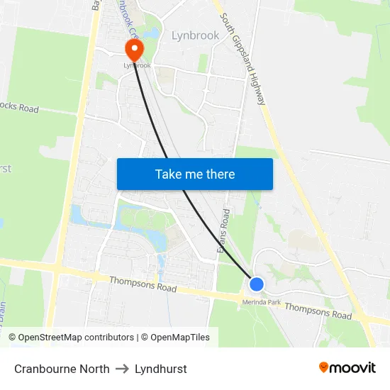 Cranbourne North to Lyndhurst map