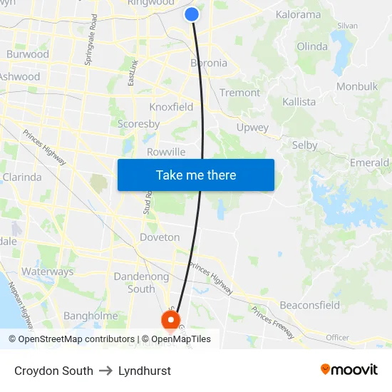 Croydon South to Lyndhurst map
