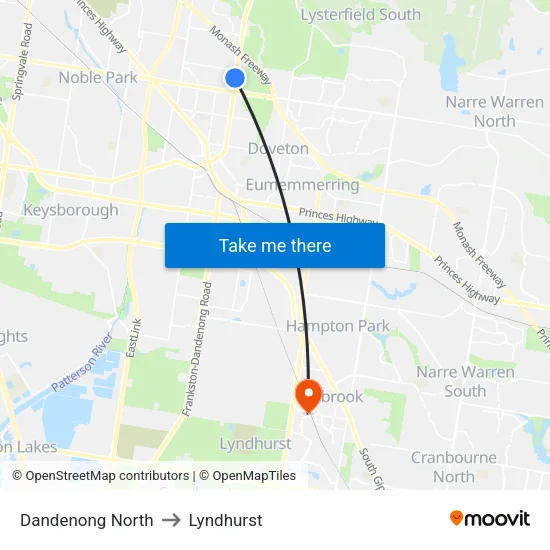 Dandenong North to Lyndhurst map