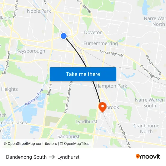 Dandenong South to Lyndhurst map