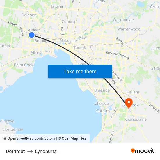Derrimut to Lyndhurst map