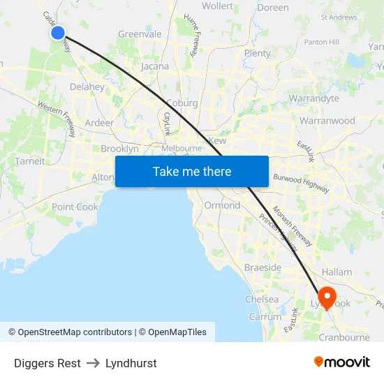 Diggers Rest to Lyndhurst map
