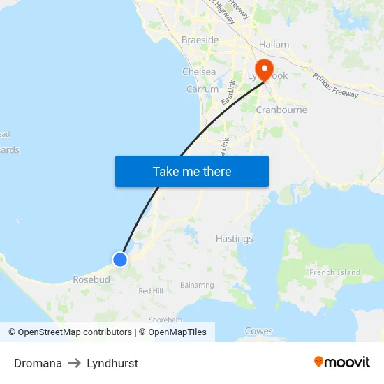 Dromana to Lyndhurst map