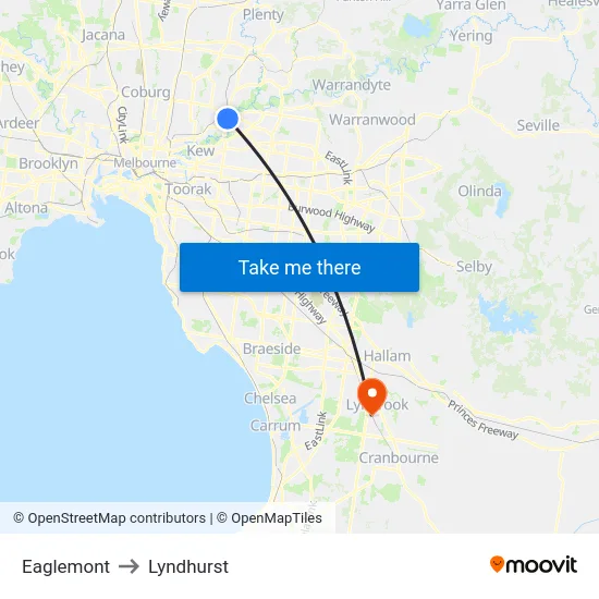 Eaglemont to Lyndhurst map