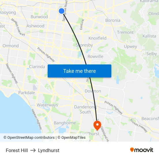 Forest Hill to Lyndhurst map