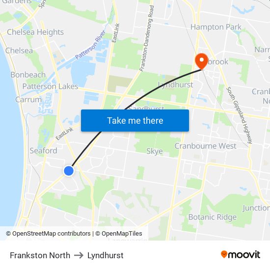 Frankston North to Lyndhurst map