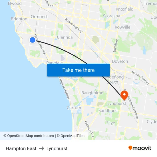 Hampton East to Lyndhurst map