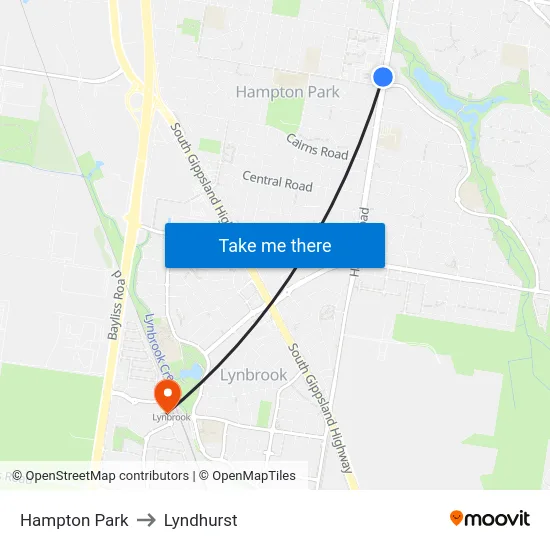 Hampton Park to Lyndhurst map