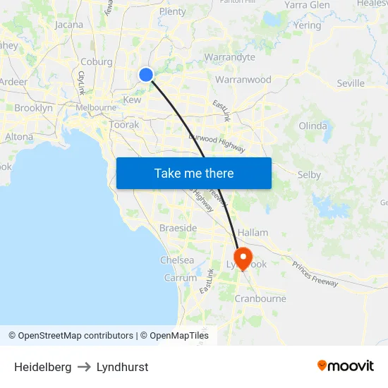Heidelberg to Lyndhurst map