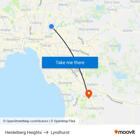 Heidelberg Heights to Lyndhurst map