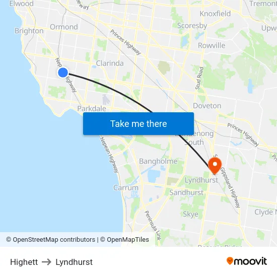 Highett to Lyndhurst map