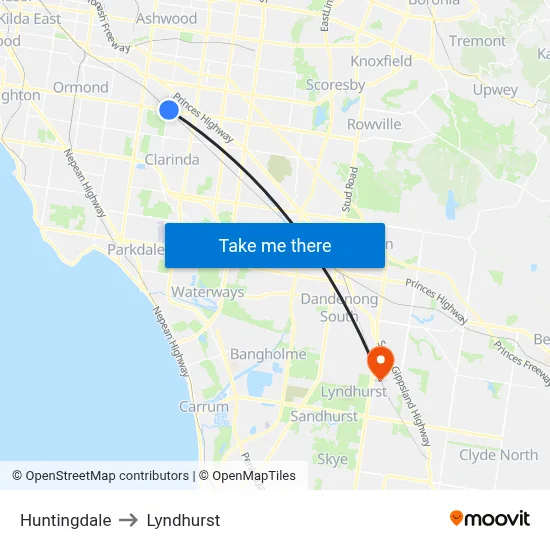 Huntingdale to Lyndhurst map