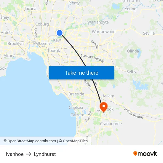 Ivanhoe to Lyndhurst map