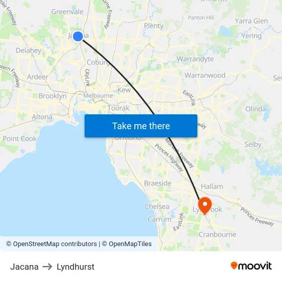 Jacana to Lyndhurst map