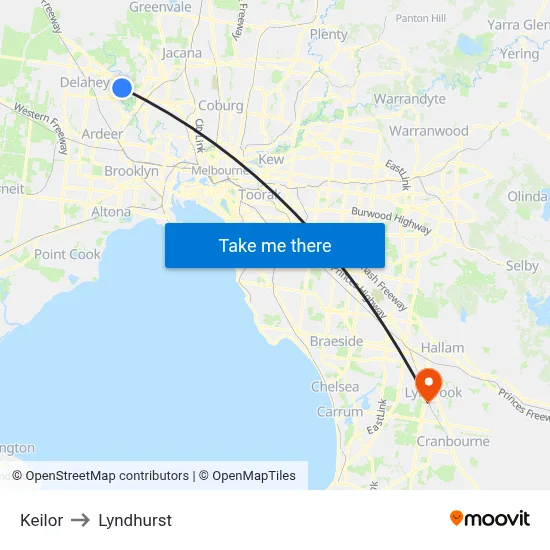 Keilor to Lyndhurst map