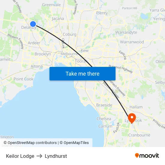 Keilor Lodge to Lyndhurst map