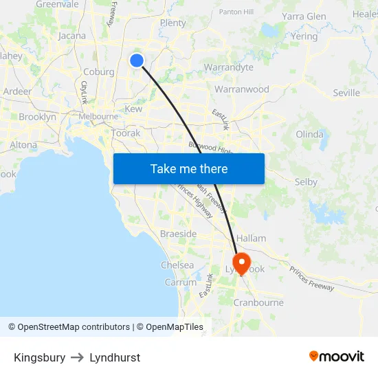 Kingsbury to Lyndhurst map