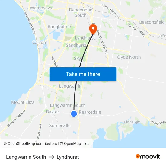 Langwarrin South to Lyndhurst map