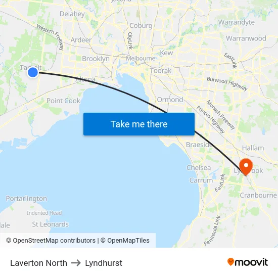 Laverton North to Lyndhurst map