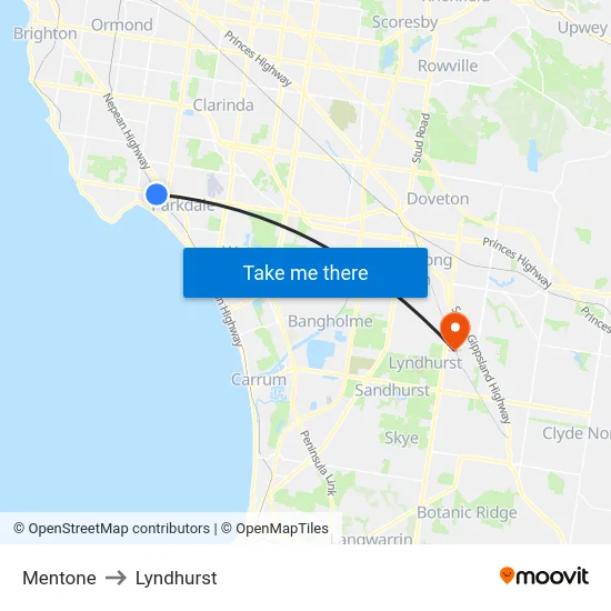 Mentone to Lyndhurst map
