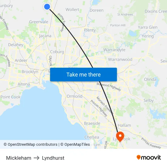 Mickleham to Lyndhurst map