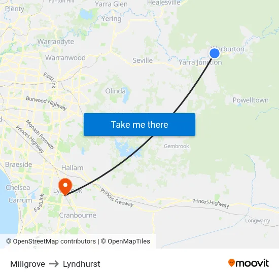 Millgrove to Lyndhurst map