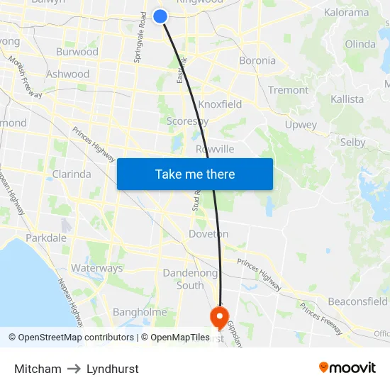 Mitcham to Lyndhurst map