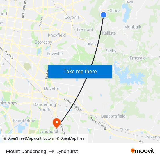 Mount Dandenong to Lyndhurst map