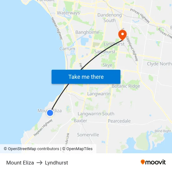 Mount Eliza to Lyndhurst map