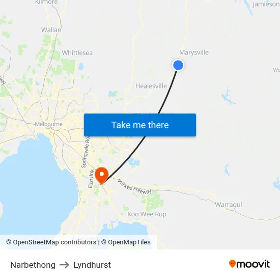 Narbethong to Lyndhurst map