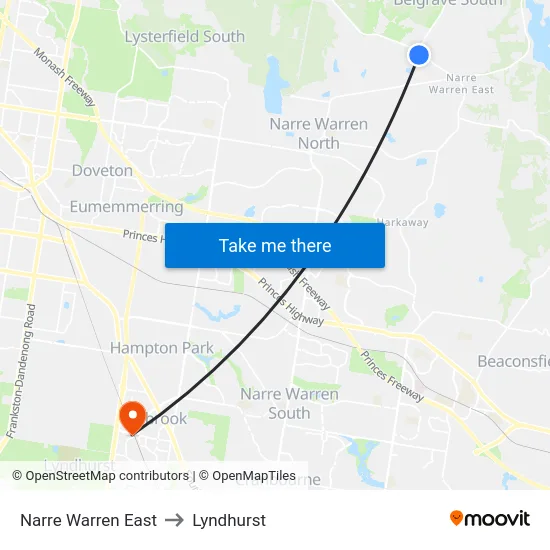Narre Warren East to Lyndhurst map