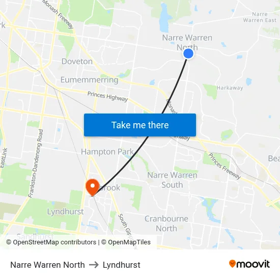 Narre Warren North to Lyndhurst map
