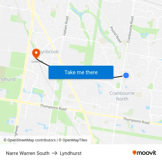 Narre Warren South to Lyndhurst map